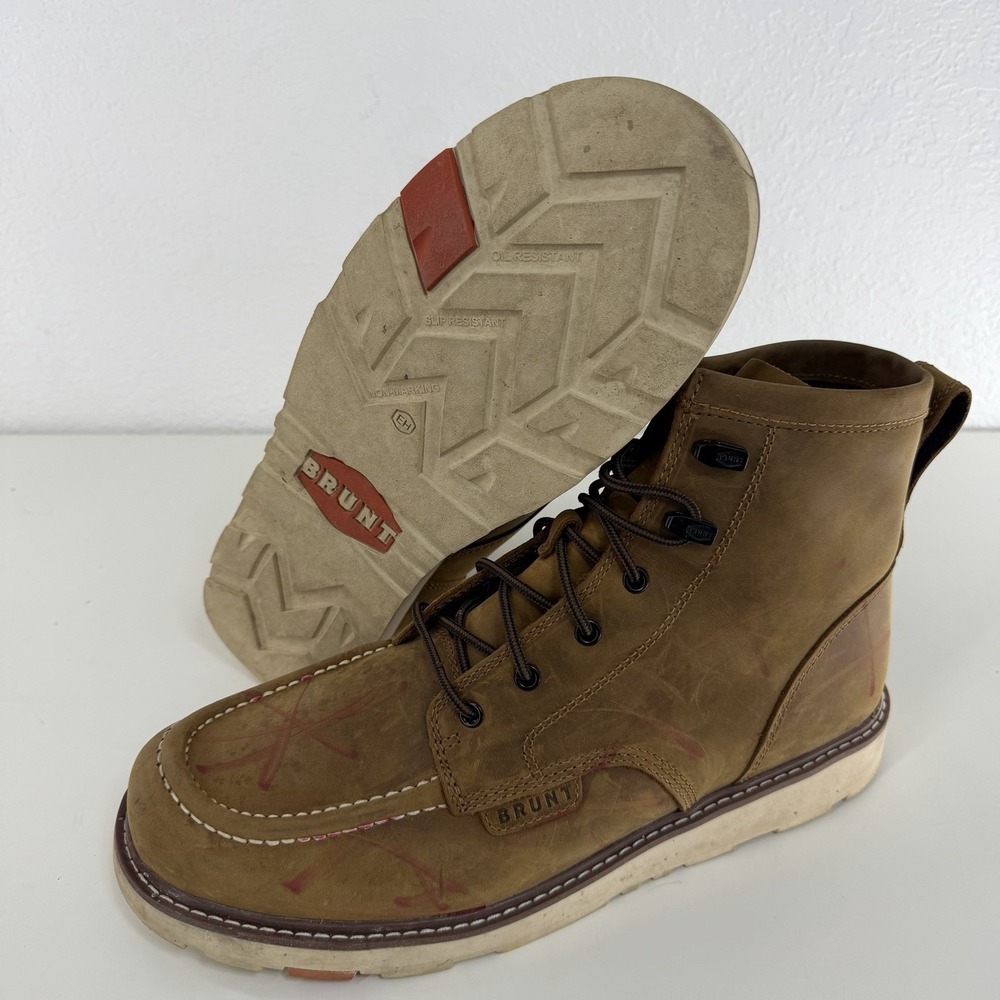 BRUNT Mens Sz 14 Marin Unlined Soft Toe WorkBoot Brown Water Oil Resist W Marker
